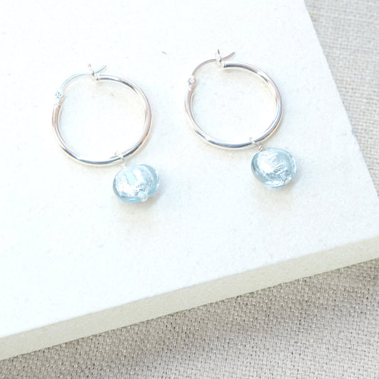 Moon Rock Hoop Earrings 25mm - Aquamarine/Sterling Silver