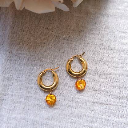 Chunky Murano Glass Hoop Earrings 15mm - Gold