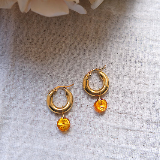 Chunky Murano Glass Hoop Earrings 15mm - Gold