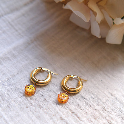 Chunky Murano Glass Hoop Earrings 15mm - Gold