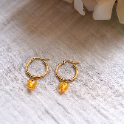 Heart Murano Glass Hoop Earrings 19mm - Gold