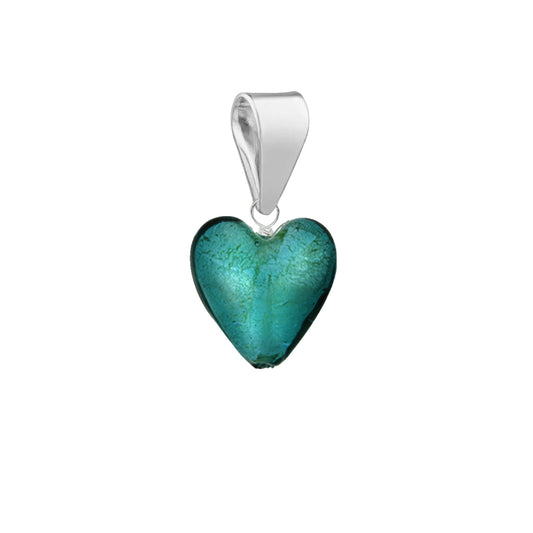 Murano Glass Pendant 8mm Heart - Teal/Sterling Silver
