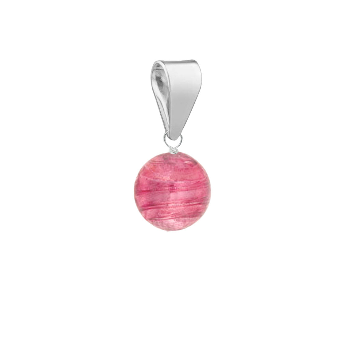Murano Glass Pendant 8mm Round - Pink Blue/Sterling Silver