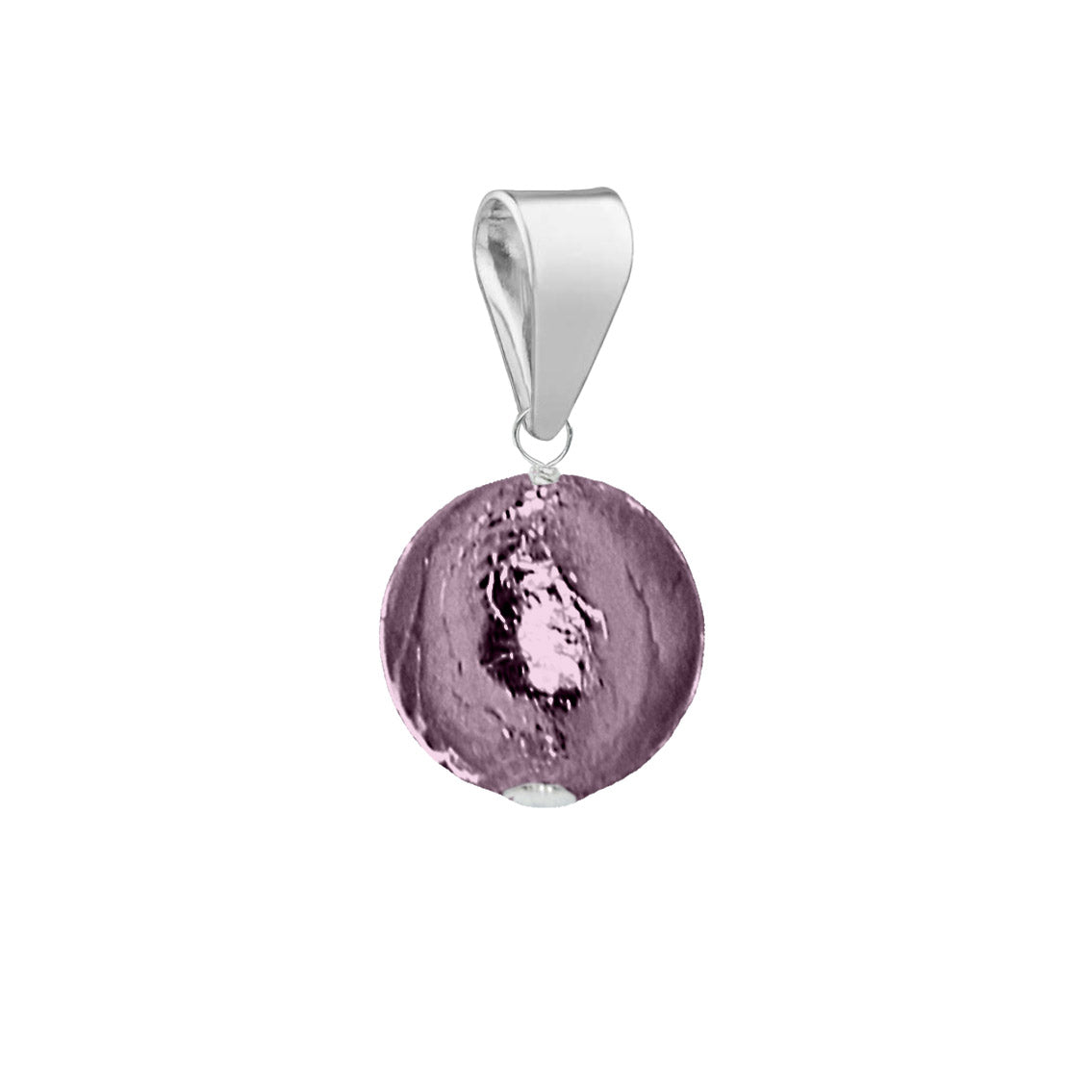 Murano Glass Pendant 8mm Round - Dark Purple/Sterling Silver