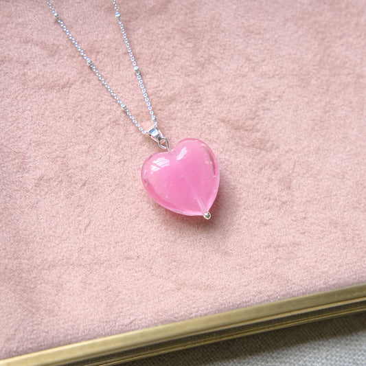 Pink Heart Necklace - Sterling silver