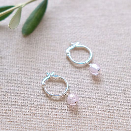 Pink Hoop Earrings - Sterling Silver