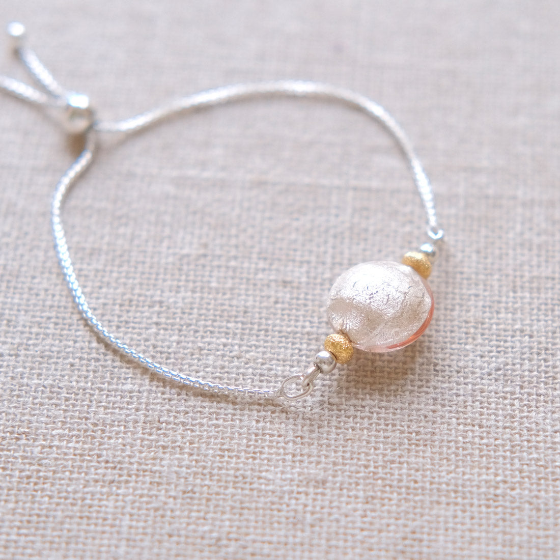 Pink Bead Slider Bracelet - Sterling Silver