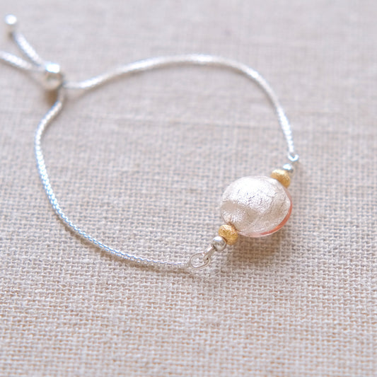 Pink Bead Slider Bracelet - Sterling Silver