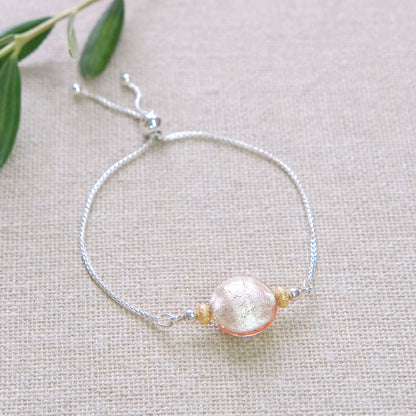 Pink Bead Slider Bracelet - Sterling Silver