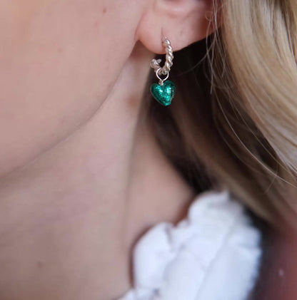 Heart Hoops 'Love Mi Amorè - Teal/Sterling Silver