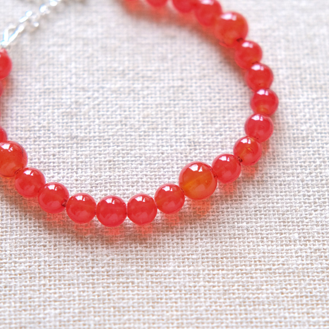 Red Beaded Bracelet - Sterling Silver