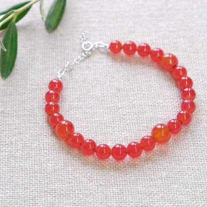 Red Beaded Bracelet - Sterling Silver