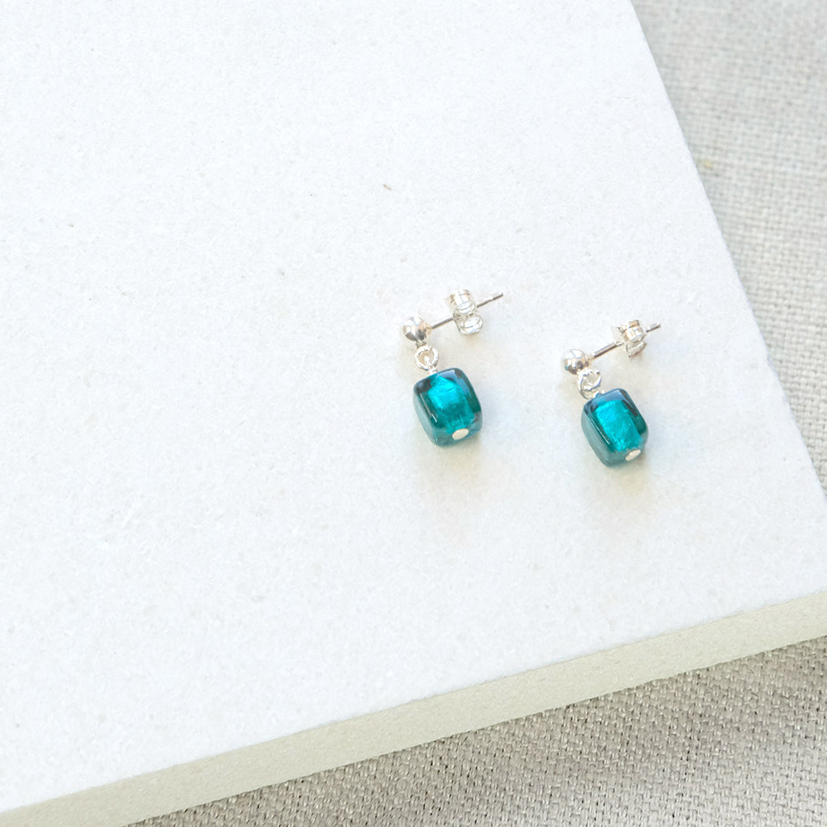 Turquoise Stud Dangle Earrings - Sterling Silver