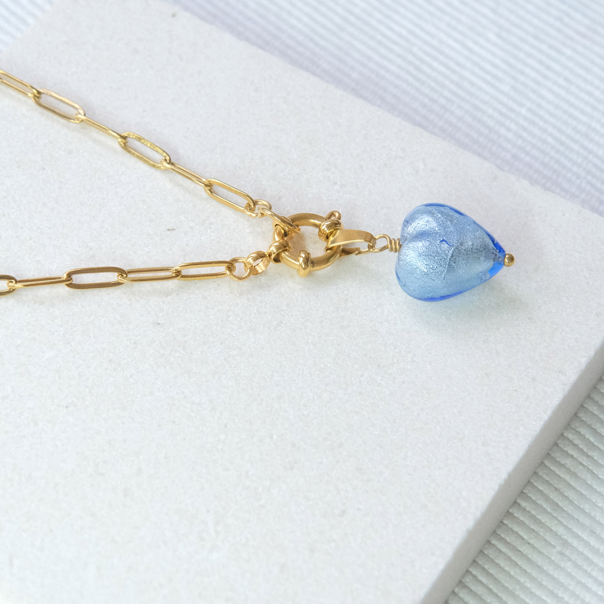 Shine On Heart Necklace - Blue/Stainless Steel