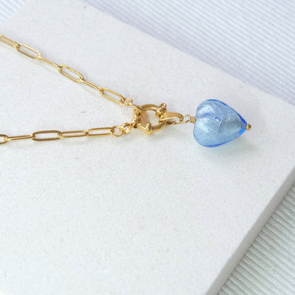 Shine On Heart Necklace - Blue/Stainless Steel
