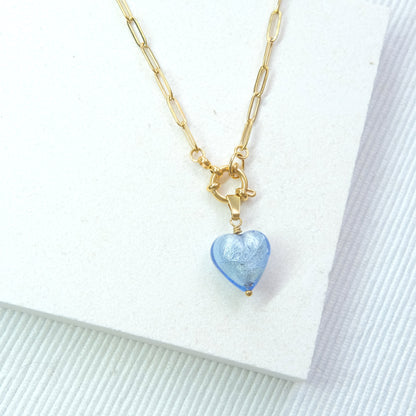 Shine On Heart Necklace - Blue/Stainless Steel