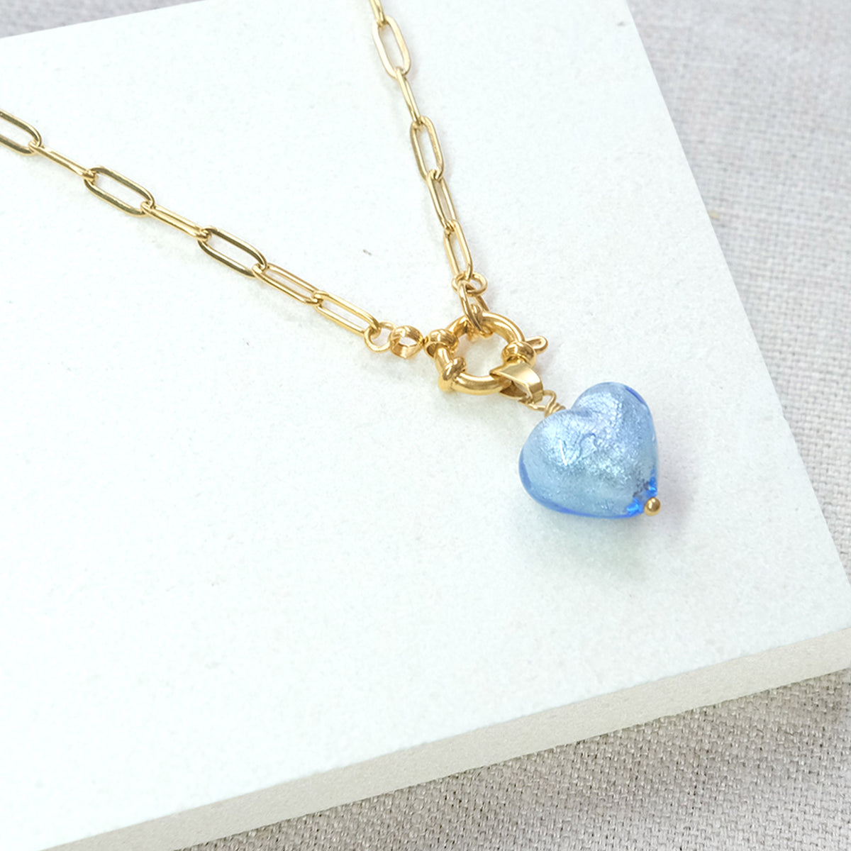 Shine On Heart Necklace - Blue/Stainless Steel