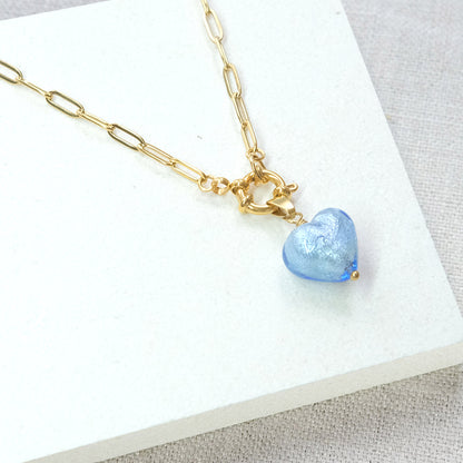 Shine On Heart Necklace - Blue/Stainless Steel