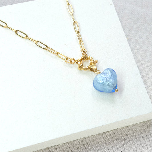 Shine On Heart Necklace - Blue/Stainless Steel