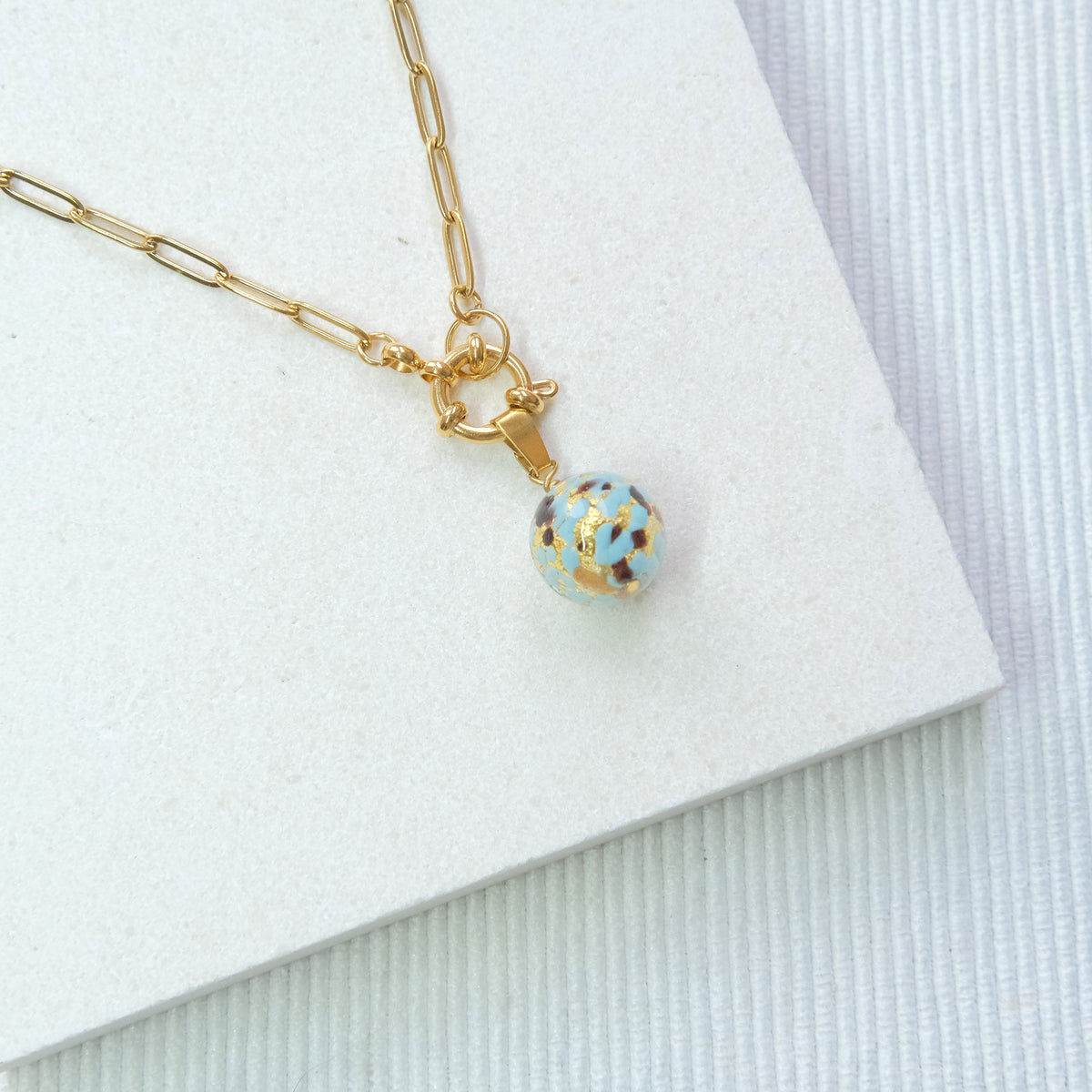 Shine On Ball Necklace - Blue Splash/Stainless Steel