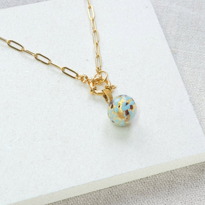 Shine On Ball Necklace - Blue Splash/Stainless Steel