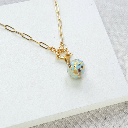 Shine On Ball Necklace - Blue Splash/Stainless Steel