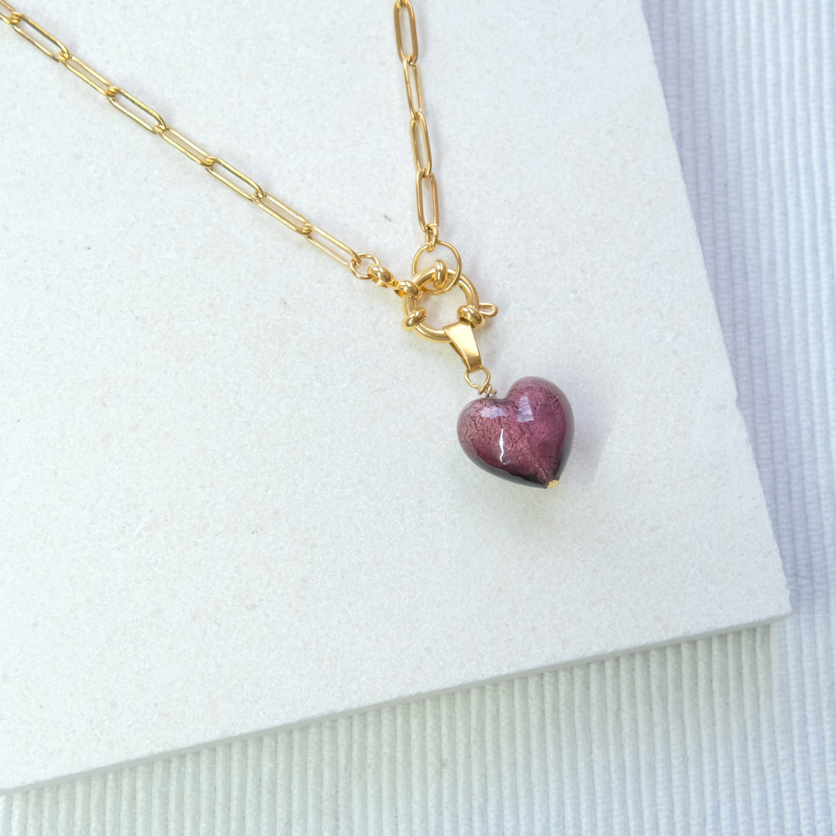 Shine On Heart Necklace - Plum/Stainless Steel