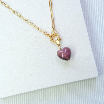 Shine On Heart Necklace - Plum/Stainless Steel