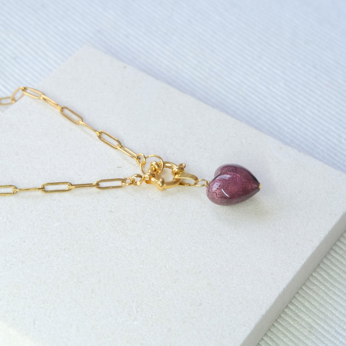 Shine On Heart Necklace - Plum/Stainless Steel