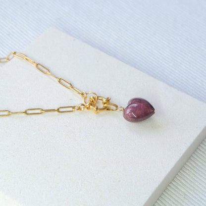 Shine On Heart Necklace - Plum/Stainless Steel