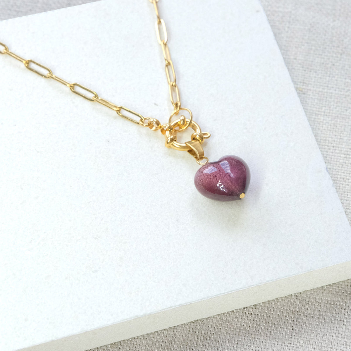 Shine On Heart Necklace - Plum/Stainless Steel