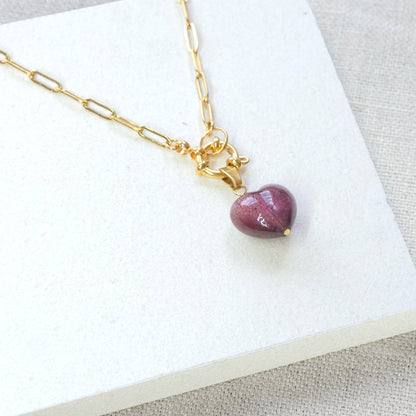 Shine On Heart Necklace - Plum/Stainless Steel