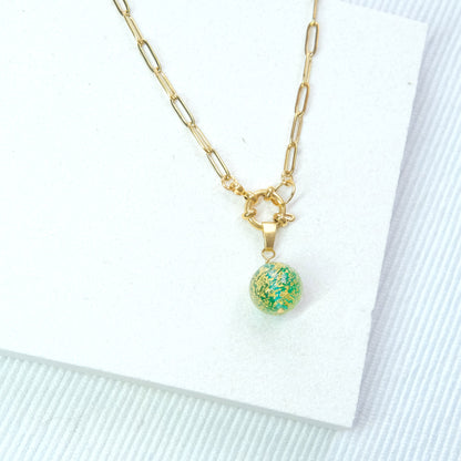 Shine On Ball Necklace - Teal Splash/Stainless Steel