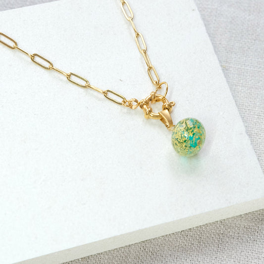 Shine On Ball Necklace - Teal Splash/Stainless Steel
