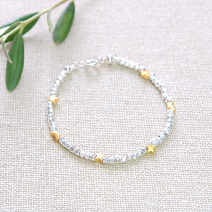 Nugget Bead Star Bracelet - Sterling Silver and Gold Plate