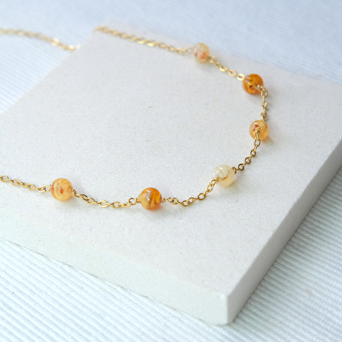Sky Dancer Pom Necklace - Amber Mix/Gold