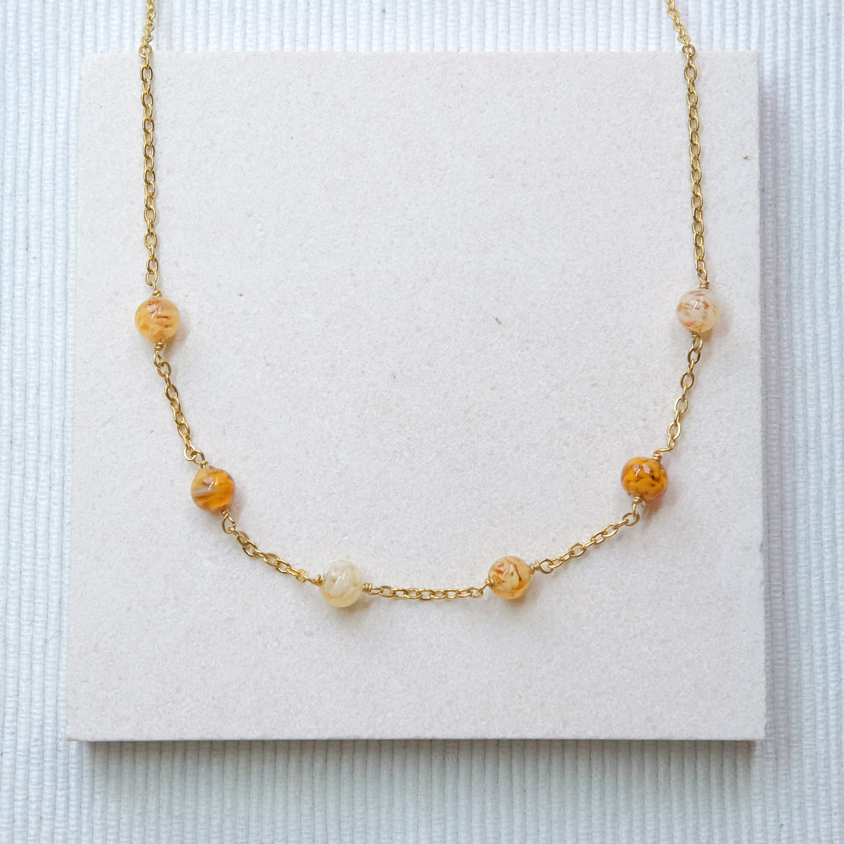 Sky Dancer Pom Necklace - Amber Mix/Gold