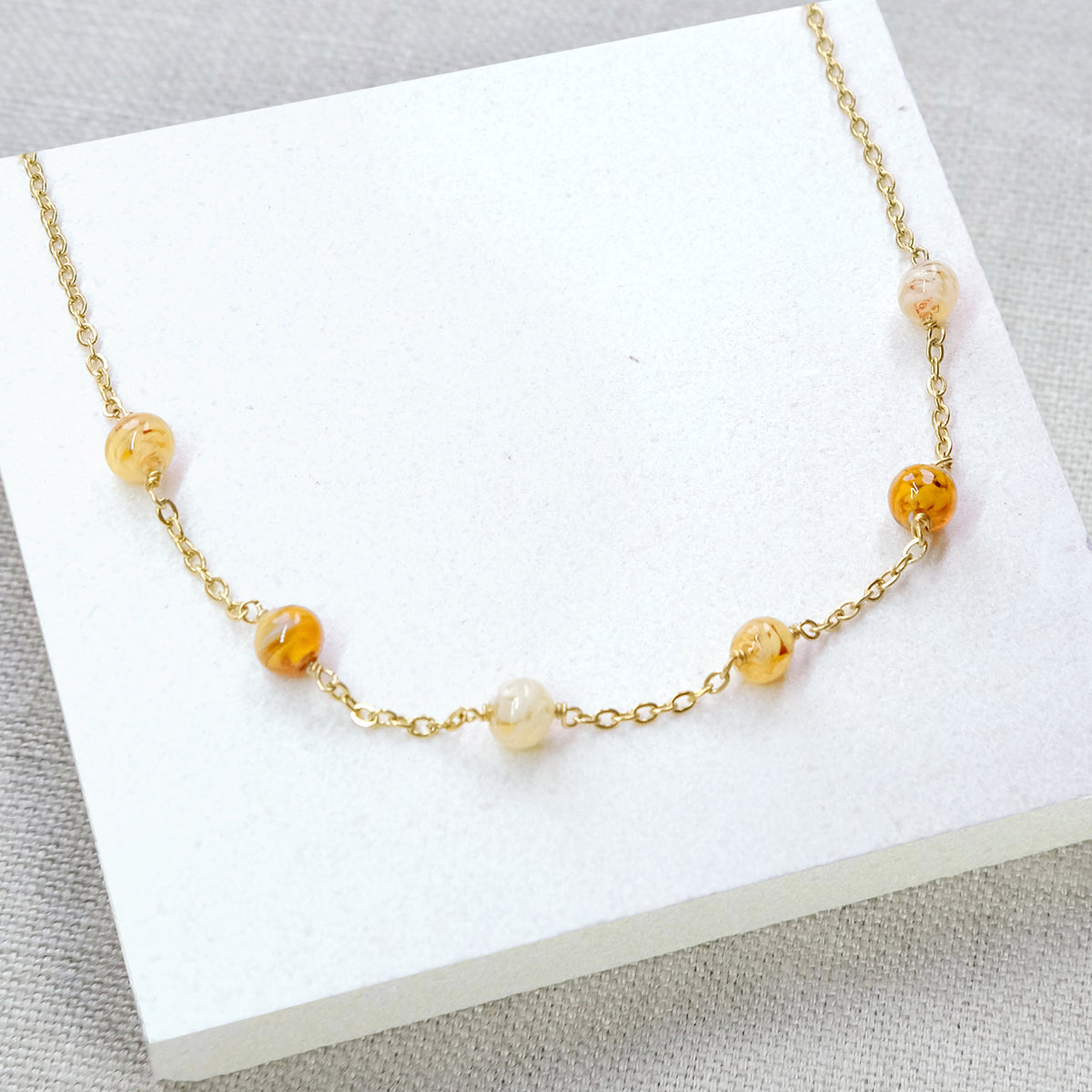 Sky Dancer Pom Necklace - Amber Mix/Gold