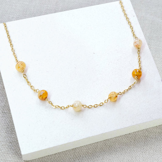 Sky Dancer Pom Necklace - Amber Mix/Gold