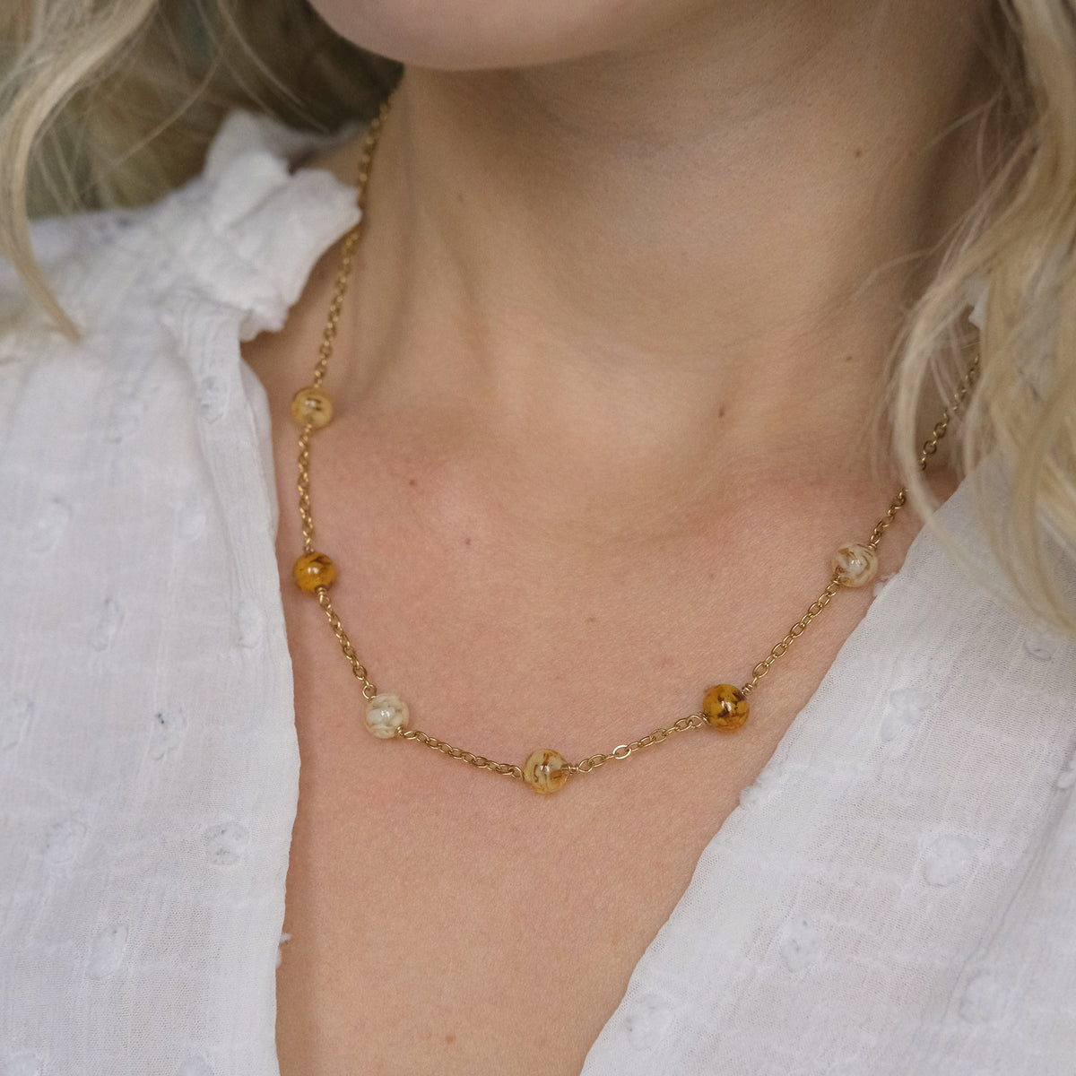 Sky Dancer Pom Necklace - Amber Mix/Gold