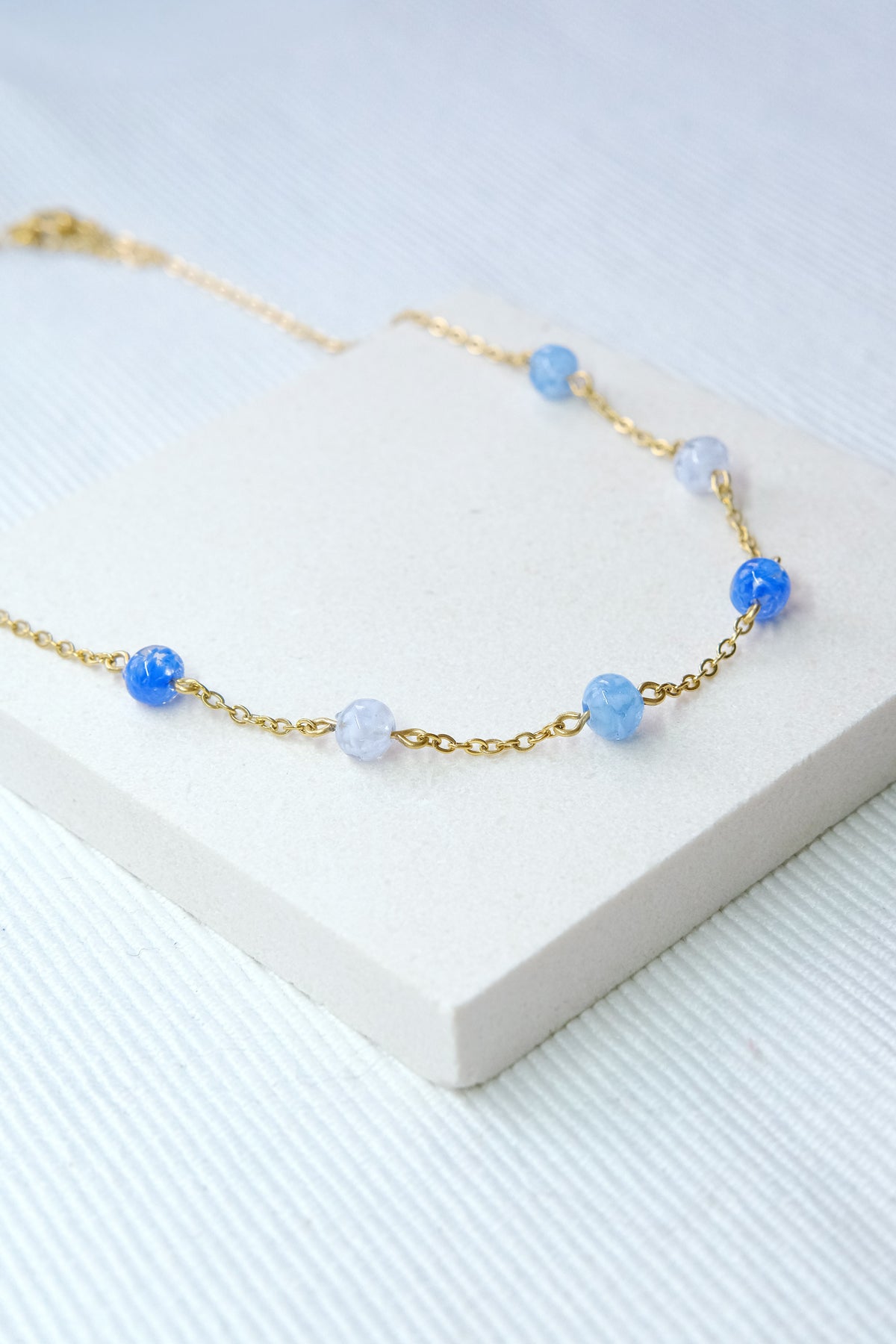 Sky Dancer Pom Necklace - Blue Mix/Gold