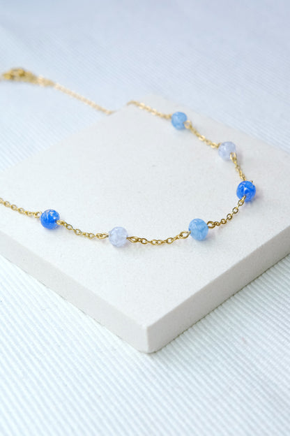 Sky Dancer Pom Necklace - Blue Mix/Gold