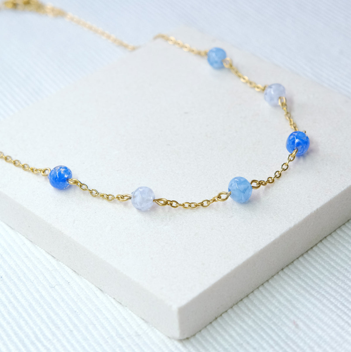 Sky Dancer Pom Necklace - Blue Mix/Gold