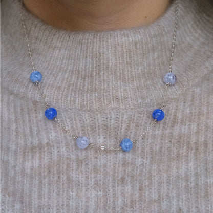 Sky Dancer Pom Necklace - Blue Mix/Sterling Silver