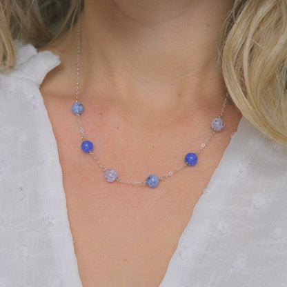 Sky Dancer Pom Necklace - Blue Mix/Sterling Silver