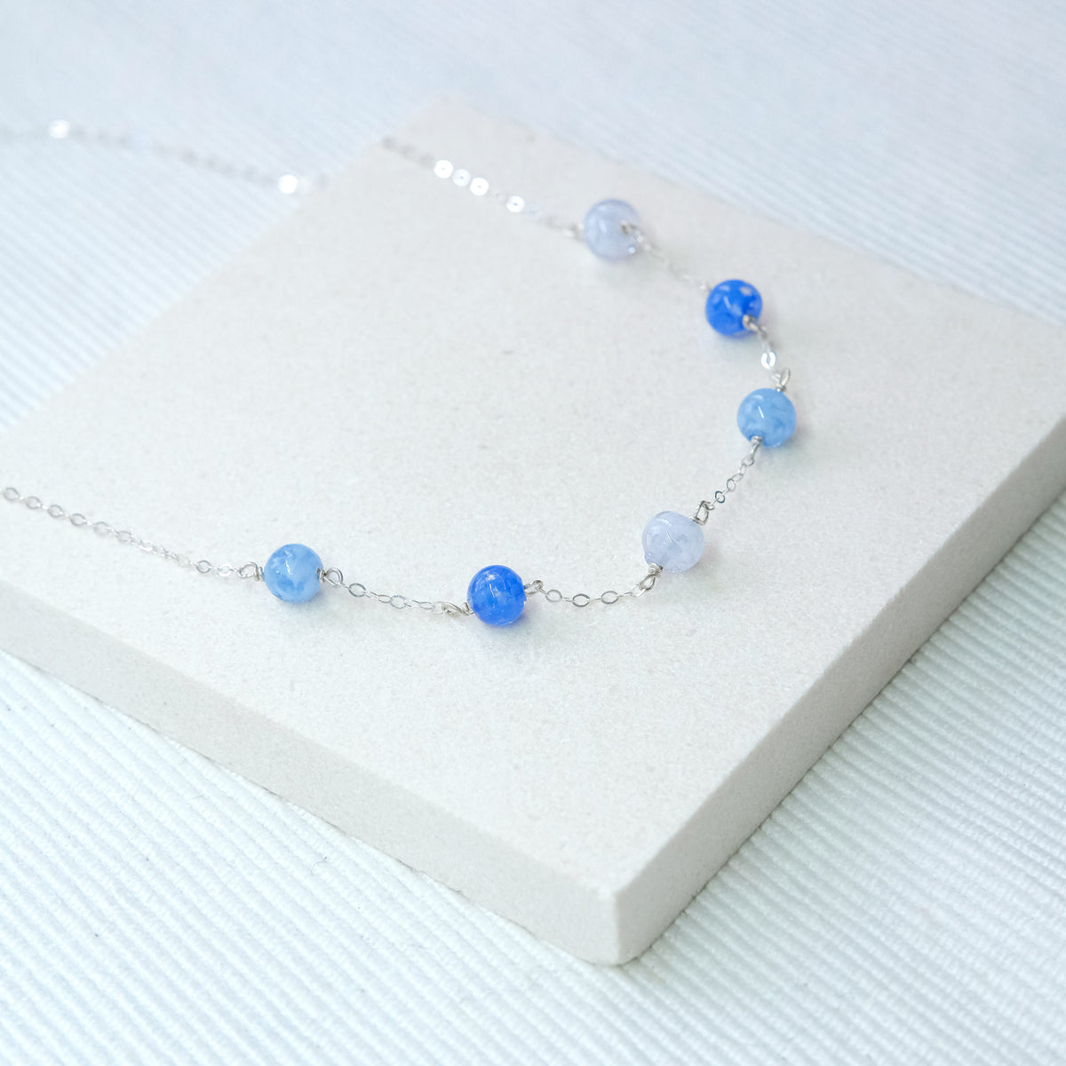 Sky Dancer Pom Necklace - Blue Mix/Sterling Silver