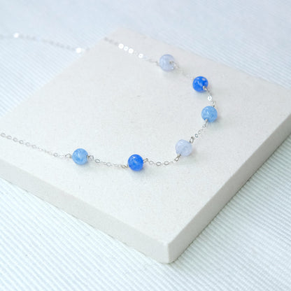 Sky Dancer Pom Necklace - Blue Mix/Sterling Silver