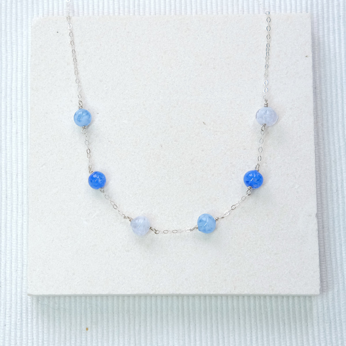 Sky Dancer Pom Necklace - Blue Mix/Sterling Silver