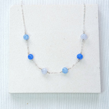Sky Dancer Pom Necklace - Blue Mix/Sterling Silver