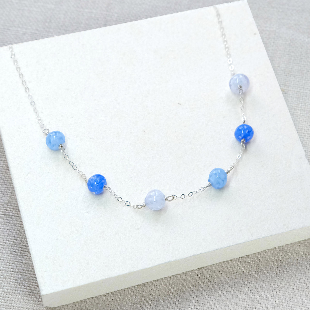 Sky Dancer Pom Necklace - Blue Mix/Sterling Silver
